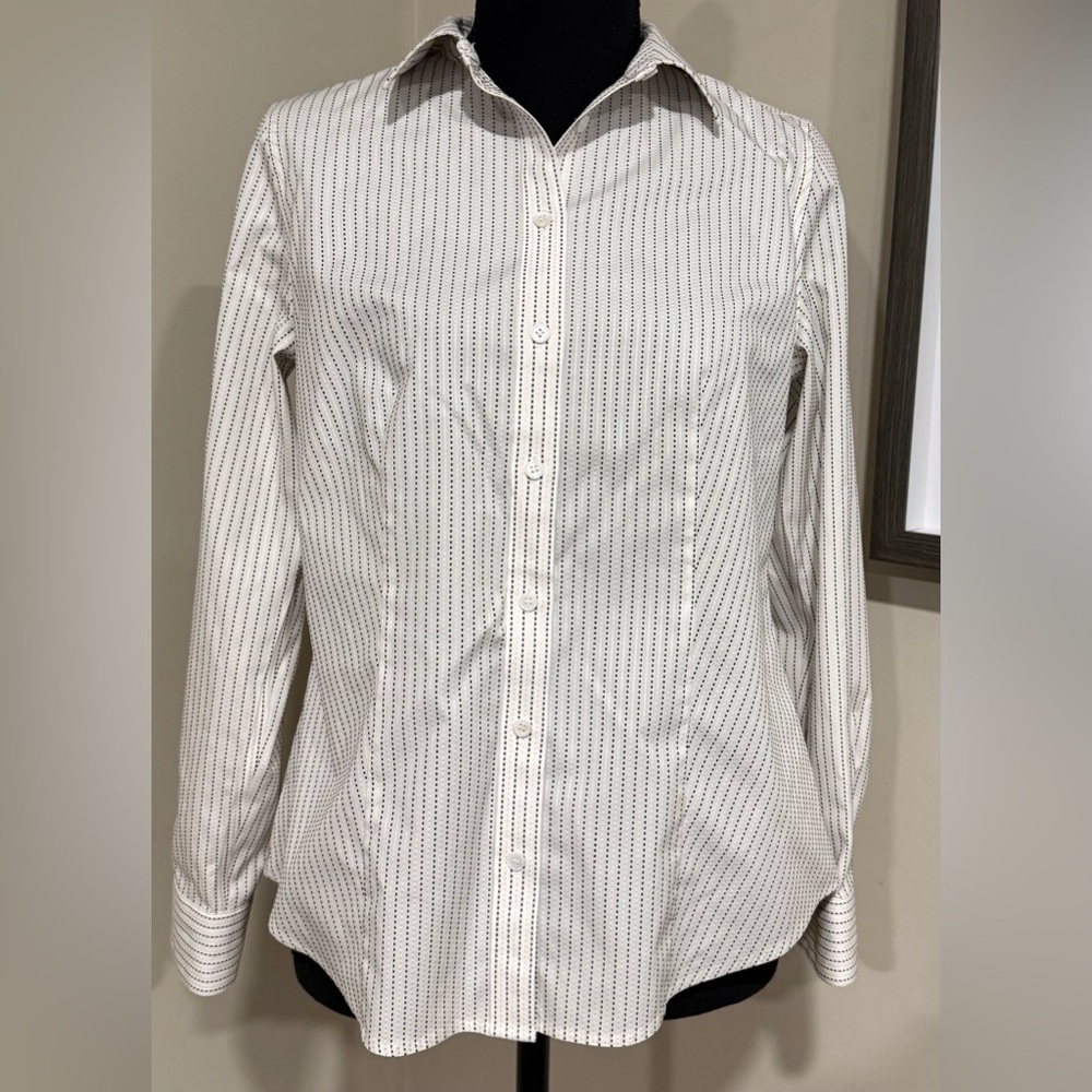 Talbots White Black Pink Wrinkle Resistant Button Down Blouse